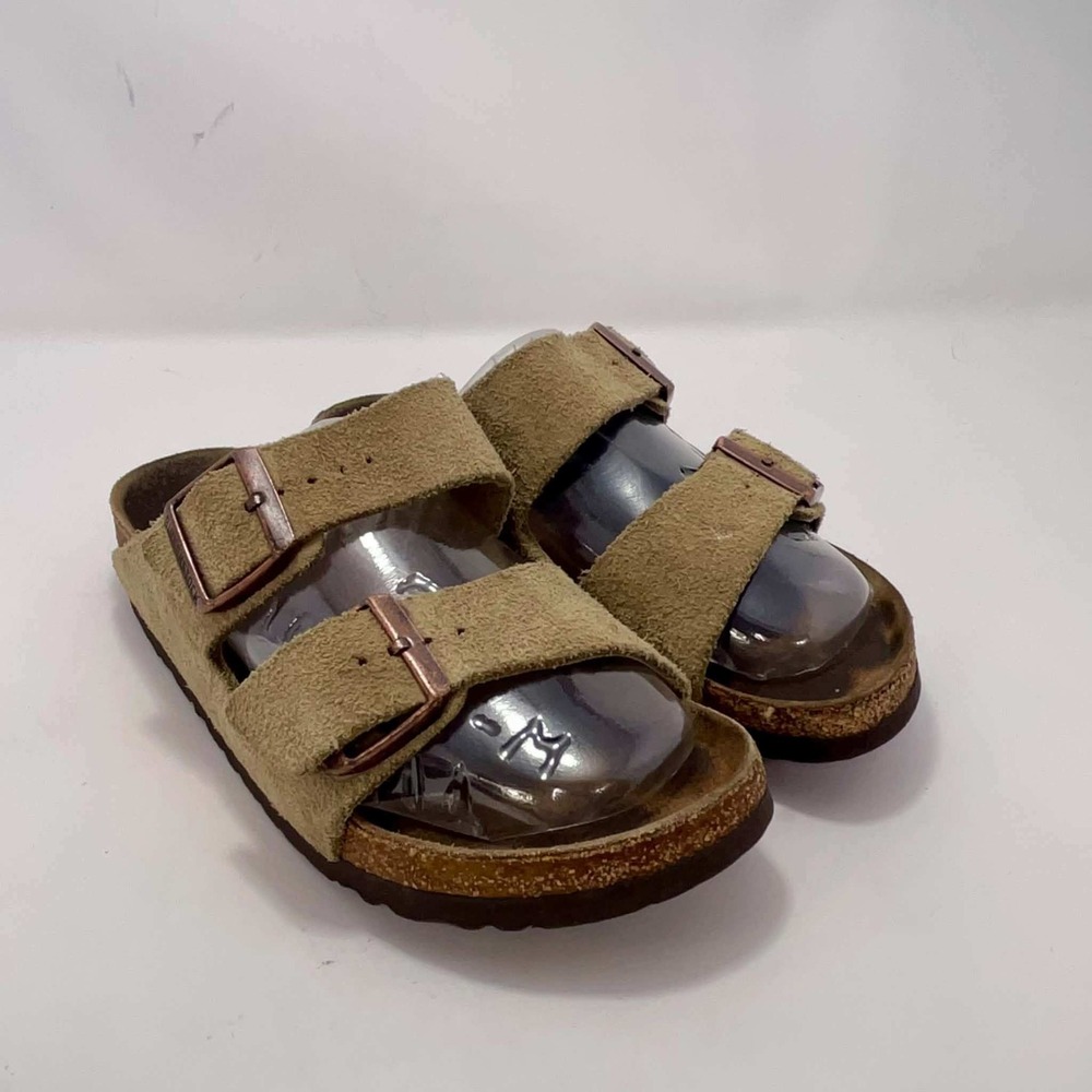 Birkenstock Arizona Taupe Suede Two Strap Slide Sandals Women's 37 6-6.5 Birks